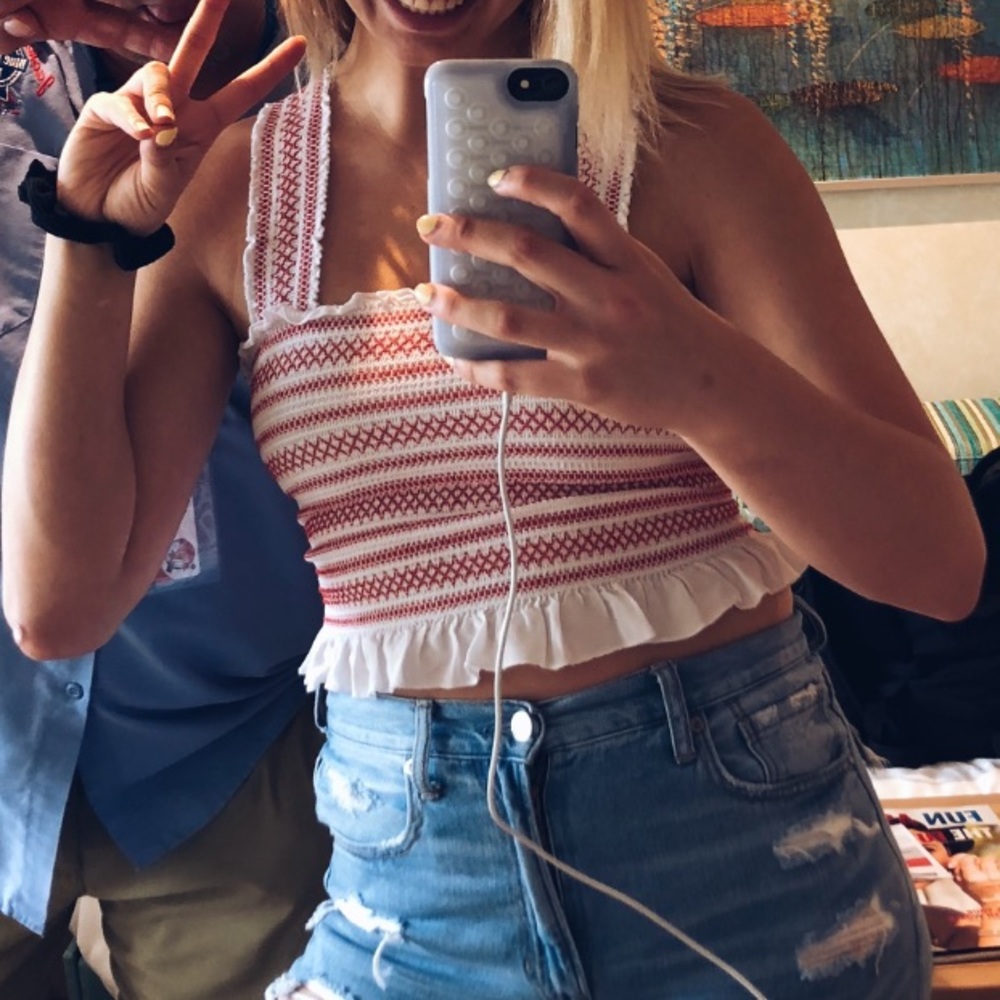 RED EMBROIDERED TANK TOP